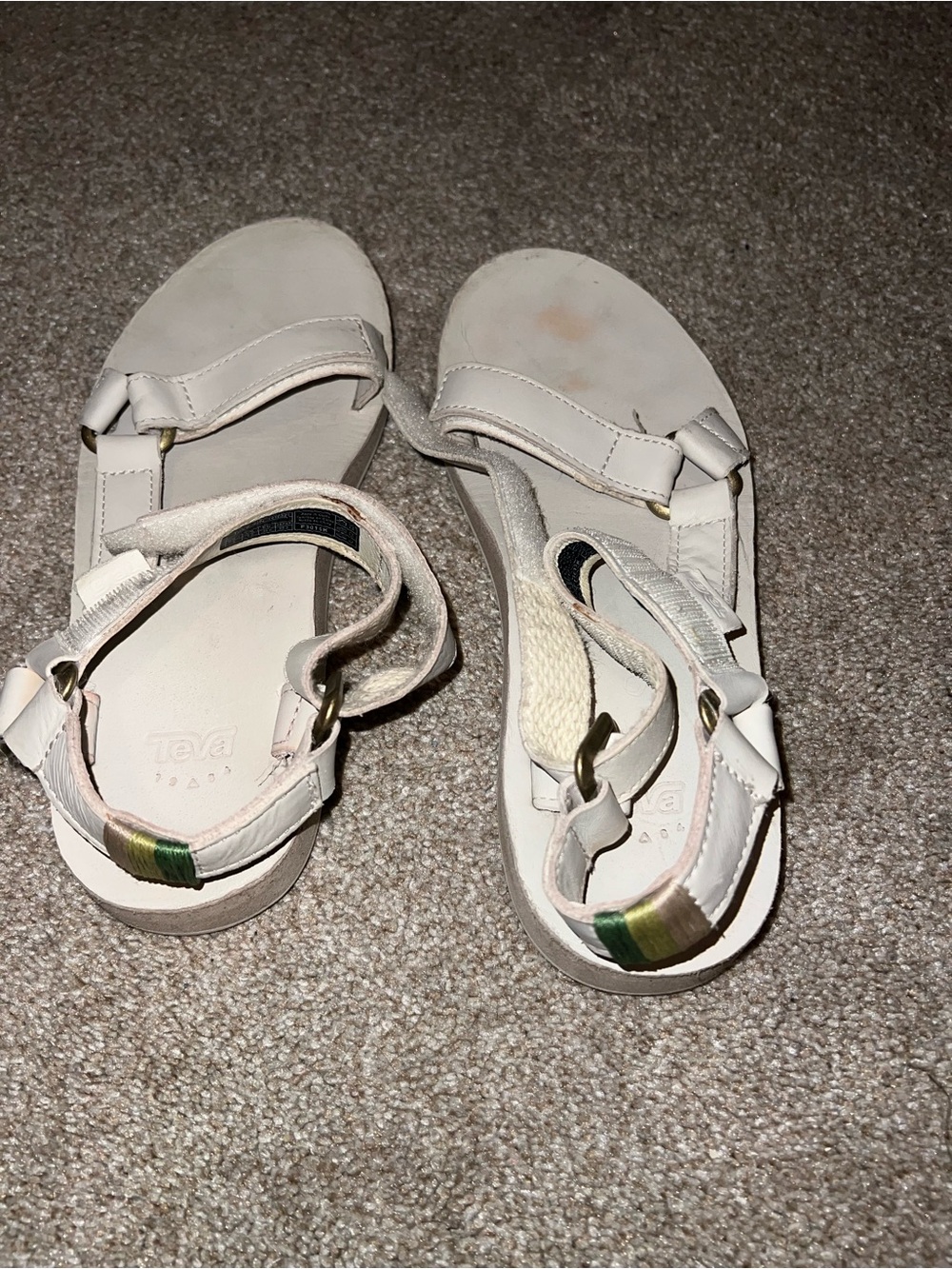 Teva White Leather Sandals with Subtle Green Accent